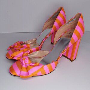 J. Crew Bell d'Orsay pumps in tie stripe pink/orange/gold 9, 8.5 Made in Italy